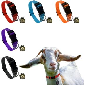 5 Sets Goat Collar with Bell, Cow Horse Sheep Anti-Lost Bronze Bell Accessories Adjustable Sheep Collars with Quick Release Buckle, Durable Nylon Dog Collar for Small Farm Goat Cow Horse Sheep