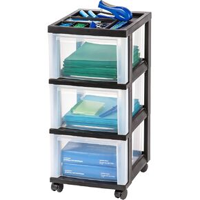 IRIS OHYAMA USA Craft Organizers for Classroom Art Supplies, Drawer Top Rolling Storage Cart for Small Parts, 4 Drawers, Black