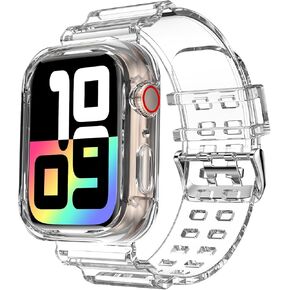 DABAOZA Compatible for Clear Apple Watch Band 41mm 40mm 38mm 46mm 45mm 44m 42mm 49mm with Case, Women Glitter Bling Sport Strap for iWatch Band Series 10 9 8 7 6/SE 5 4 3 2 1 Ultra 2/1