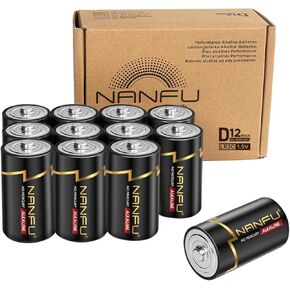 NANFU Alkaline D Cell Batteries, Long Lasting Performance 12 Pack Alkaline Batteries, 10-Year Shelf Life, Leak-Resistant 1.5V Non-Rechargeable Batteries for Household & Business (12 Battery Count)