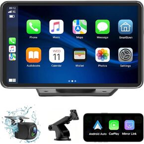 Wireless Apple Carplay Screen for Car 7" HD Portable Car Stereo Touchscreen with Apple CarPlay and Android Auto with Mirror Link/Backup Camera/Bluetooth/GPS Navigation/AUX for All Vehicles
