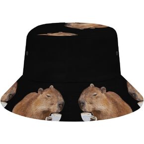 Mercuryelf Capybara Bucket Hat Gifts for Men Women, Unisex Packable Sun Cap, Fashion Black Fisherman Hat Summer Outdoor