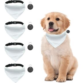 4 PCS White Triangle Dog Bandana Collar, Dog Bandana with Adjustable Buckle Sublimation Blank DIY Dog Bandanas for Dogs and Cats, S