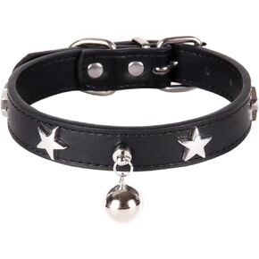 Dog Collar with Star Studs and Bell, Dog Necklace for Puppy Small Medium Large Dog Cat Collar Pet Collar Boy Girls Dog (XS: 7 1/2-10 1/2 in, Black)