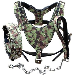 أطواق جلدية مسننة مرصعة متوسطة وكبيرة للكلاب، وأحزمة ومقاود سلسلة مكونة من 3 قطع مجموعة متطابقة لـ Pit Bull وMastiff وBoxer وBull Terrier in Kuwait