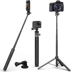 حامل ثلاثي القوائم 63 بوصة لكاميرا Gopro، حامل ثلاثي القوائم طويل قابل للتمدد من Kaitezenz مقبض مدونة فيديو سيلفي محمول خفيف الوزن 7 أقسام لكاميرا GoPro Max Hero 13 12 11 10 9 8 7 DJI OSMO Action Camera