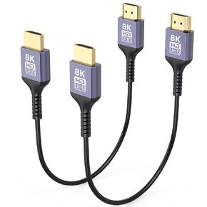 Ultra Thin HDMI Cable 1FT 2-Pack, 8K Short HDMI Cable 1 Foot Slim Flexible HDMI Cord 48Gbps High Speed 8K@60Hz, 4K@120Hz eARC, 3D, HDR, HDCP 2.3 for Monitor, Blu-ray, Roku TV, Fire TV, Camera