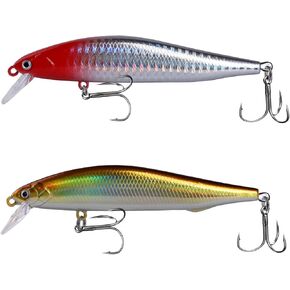 Bass Fishing Kit, 2pcs Minnow Lures with Realistic 3D Eyes, Freshwater and Saltwater Fishing Bait, Deep Diving Lures for Bass, Trout, Walleye, Pike, and Catfish