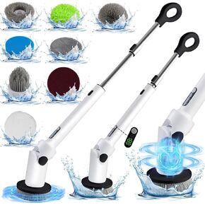 Powerful Electric Spin Scrubber, 2024 New Full-Body IPX8 Waterproof Bathroom Cleaner Brush, Shower Scrubber with Long Handle & 2 Speed, Heads Replacement, Cleaning Supplies for Tub Shower Tile Floor