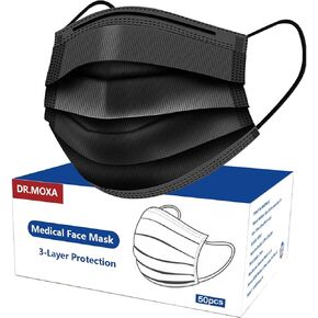100 Pack Made in USA Black Disposable Face Masks -3 Layer Medical Masks Disposable for Adults Home Office Outdoor and School