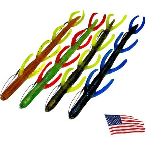 Delong Lures 6" Weedless Leggy KILR Fishing Worms for Bass, Pike, and Other Sport Fish, Soft Plastic for Bass Fishing, Pike Fishing Lures Baits Tackle Worms for Fishing