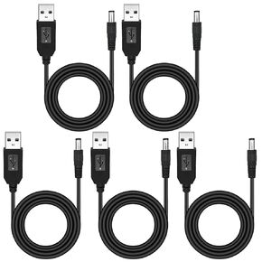 USB Power Supply Adapter Cable，5PCS 5V to 9V USB 2.0 A Male to DC 5.5x2.1mm Voltage Step Up Converter Cable with DC Jack 5.5 x 2.1mm -0.95m