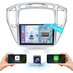 Car Radio Stereo for Toyota Highlander 2000-2007: [𝟐+𝟔𝟒𝐆][𝟏𝟐𝟖𝟎*𝟖𝟎𝟎 𝐇𝐃] 9 Inch Touch Screen Head Unit Replacement with Backup Camera - Upgrade 5G WiFi Carplay Bluetooth GPS FM SWC