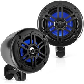 Pyle 4" Waterproof Off-Road Speakers - 150W 2-Way Marine Woofer Sound System w/ 360° Rotatable Bracket, Full Range Outdoor Audio Stereo Speaker for Motorcycle ATV Jeep Boat, includes Brackets (Black)