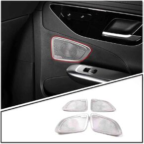 TINKI Car Door Speaker Grilles Accessories Compatible for Mercedes-Benz W206 2022-2023 C-Class C200 C300 Interior Accessories (Stainless Steel, Silver)
