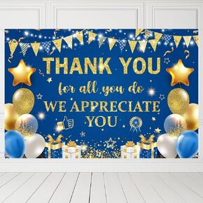 Thank You for All You Do Backdrop We Appreciate You Banner,Black Gold Appreciate Party Decoration Employee Staff Teachers Doctors Retirement Photo Backdrop for Thanks Party Supplies