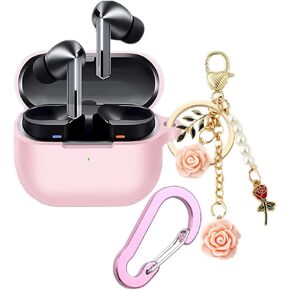 Case for Samsung Galaxy Buds 3 Case with Cute Keychain, Silicone Shockproof Protective Cover Compatible with Galaxy Buds 3 Pro Charging Box Case Cover for Women Girl (Pink)