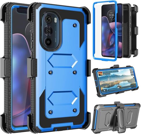 Takfox Moto Edge 2022 Case, for Motorola Edge 2022 Case Belt Clip Phone Holster, [Built-in Screen Protector] [Kickstand] Protective Heavy Duty Shockproof Rugged Cover-Black in Kuwait