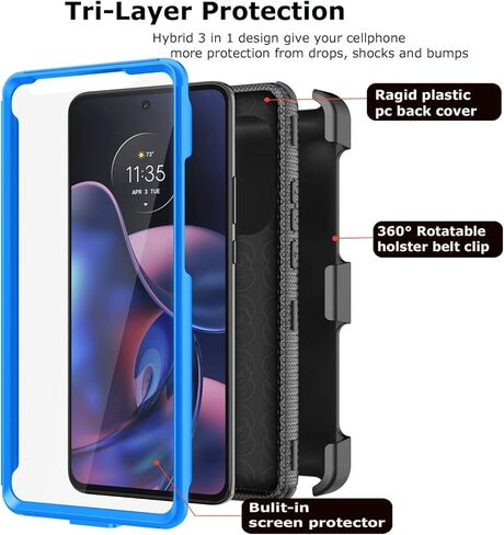 Takfox Moto Edge 2022 Case, for Motorola Edge 2022 Case Belt Clip Phone Holster, [Built-in Screen Protector] [Kickstand] Protective Heavy Duty Shockproof Rugged Cover-Black in Kuwait