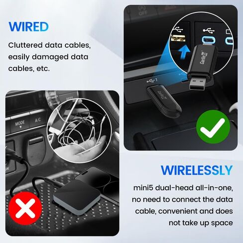Carlinkit Mini SE Wireless CarPlay Adapter - Convert Wired CarPlay to Wireless | High Cost-Performance | Dual-Head USB-A & USB-C | Compact & Stable Connection in Kuwait