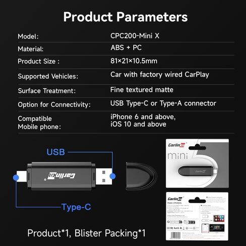 Carlinkit Mini SE Wireless CarPlay Adapter - Convert Wired CarPlay to Wireless | High Cost-Performance | Dual-Head USB-A & USB-C | Compact & Stable Connection in Kuwait