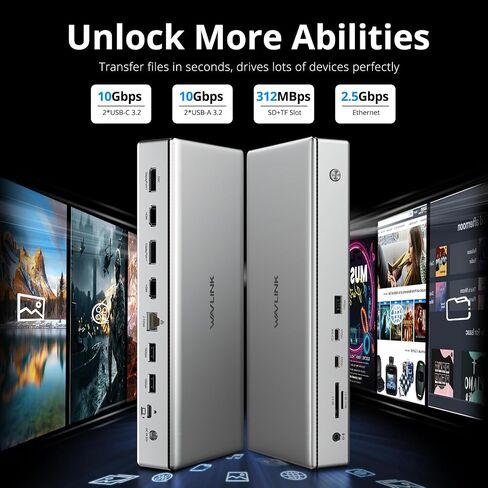محطة إرساء ممتازة WAVLINK USB C DisplayLink (DL7400)، 2xHDMI و2xDisplayPort، مزدوج 8K@60 هرتز، رباعي 4K@60 هرتز لنظام التشغيل Windows 10/11 وMac M1/M2/M3، شحن PD بقوة 100 واط للمضيف، 2.5 جيجا إيثرنت، USB C، SD4.0 in Saudi Arabia