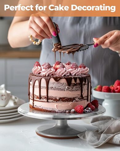Kootek Aluminium Alloy Revolving Stand 12" Cakes Turntable with 12.7" Angled Frosting, 3 Comb Icing Smoother, Silicone Spatulas Pie Server/Cutter Baking Decorating Tools (Pink) in Saudi Arabia