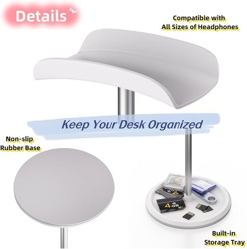 Headphone Stand【1PACK】 Headphone Holder with Storage Tray Compatible for Max Pro, Beats, Bose and Most Gaming Headphones. 【No Tools Required】 YO-2 (White) in Kuwait