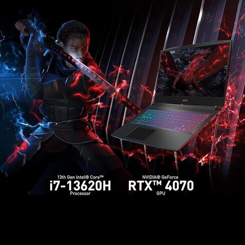 كمبيوتر محمول للألعاب MSI Katana مقاس 15.6 بوصة، 144 هرتز FHD، Intel Core i7-13620H، NVIDIA GeForce RTX 4070، لوحة مفاتيح ألعاب RGB ذات 4 مناطق، Windows 11، مع لوحة ماوس (Windows 11 Home، ذاكرة الوصول العشوائي 64 جيجابايت | 1 تيرابايت PCIE SSD) in Saudi Arabia