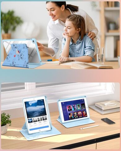 حافظة لجهاز iPad Air 2/Air 1/لجهاز iPad 5th/6th Generation/Pro 9.7 بوصة - حافظة لطيفة للفتيات والنساء المراهقات ومضحكة لجهاز iPad 9.7 بوصة، غطاء قابل للدوران 360 درجة مع حامل قلم رصاص، HeartStit in Saudi Arabia