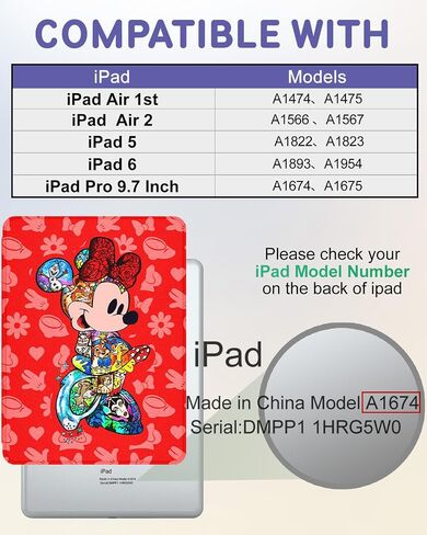 حافظة لجهاز iPad Air 2/Air 1/لجهاز iPad 5th/6th Generation/Pro 9.7 بوصة - حافظة لطيفة للفتيات والنساء المراهقات ومضحكة لجهاز iPad 9.7 بوصة، غطاء قابل للدوران 360 درجة مع حامل قلم رصاص، HeartStit in Saudi Arabia
