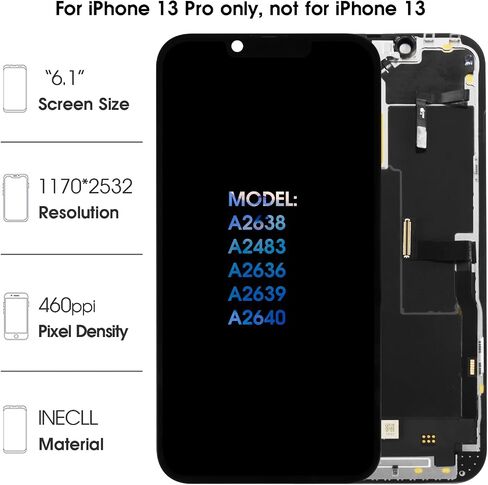 incell لشاشة iPhone 13 Pro LCD البديلة [حجم مشابه + كابل مستشعر] شاشة LCD تعمل باللمس مجموعة شاشة رقمية A2638 A2483 A2636 A2639 A2640 مع أدوات إصلاح in Saudi Arabia