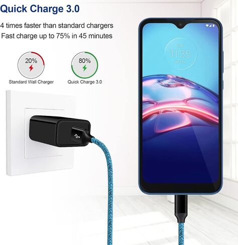 Android Moto Phone Fast Charger,Quick3.0 USB Fast Wall Charger Plug with Micro USB Cable 6FT for Samsung Galaxy J3 J5 J7 J8 S7 S6 A10 A02 A6 A01 amp 3,LG Stylo 2 3 Plus,Moto G/X/E E4 E5 E6s E7 G5 Plus in Kuwait