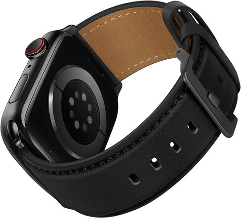 OUHENG Compatible with Apple Watch Band 49mm/46mm/45mm/44mm/42mm-Series 3 2 1, Genuine Leather Band Strap Compatible with Apple Watch Ultra 2/1 Series 10/9/8/7/6/5/4/3/2/1/SE, Vintage Black/Black in Saudi Arabia