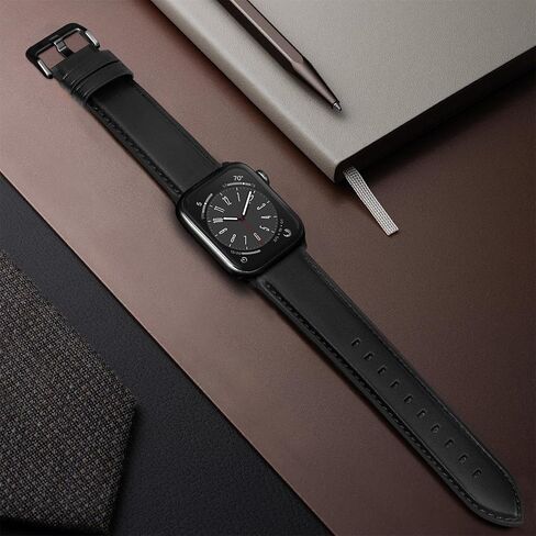 OUHENG Compatible with Apple Watch Band 49mm/46mm/45mm/44mm/42mm-Series 3 2 1, Genuine Leather Band Strap Compatible with Apple Watch Ultra 2/1 Series 10/9/8/7/6/5/4/3/2/1/SE, Vintage Black/Black in Saudi Arabia