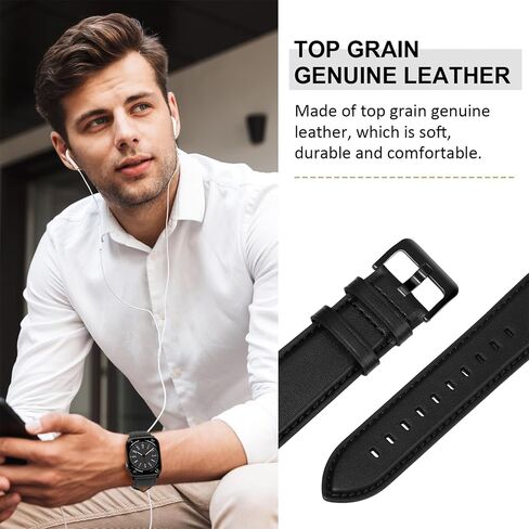 OUHENG Compatible with Apple Watch Band 49mm/46mm/45mm/44mm/42mm-Series 3 2 1, Genuine Leather Band Strap Compatible with Apple Watch Ultra 2/1 Series 10/9/8/7/6/5/4/3/2/1/SE, Vintage Black/Black in Saudi Arabia