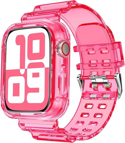 DABAOZA Compatible for Clear Apple Watch Band 41mm 40mm 38mm GlitterPink | Women Men,Glitter Bling TPU Sport Jelly with Bumper Case Strap,for iWatch SE Series 9 8 7 6 5 4 3 2 1,41/40/38mm GlitterPink in Kuwait