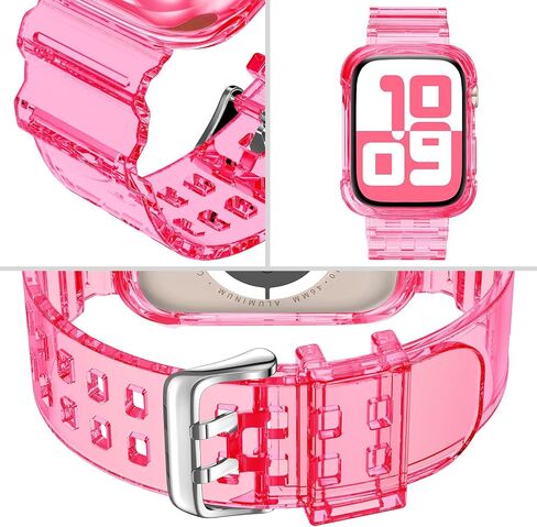 DABAOZA Compatible for Clear Apple Watch Band 41mm 40mm 38mm GlitterPink | Women Men,Glitter Bling TPU Sport Jelly with Bumper Case Strap,for iWatch SE Series 9 8 7 6 5 4 3 2 1,41/40/38mm GlitterPink in Kuwait