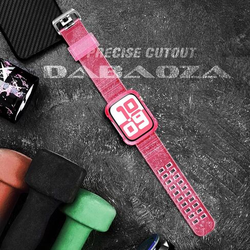 DABAOZA Compatible for Clear Apple Watch Band 41mm 40mm 38mm GlitterPink | Women Men,Glitter Bling TPU Sport Jelly with Bumper Case Strap,for iWatch SE Series 9 8 7 6 5 4 3 2 1,41/40/38mm GlitterPink in Kuwait