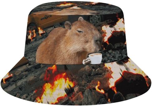 قبعة دلو Mercuryelf Capybara هدايا للرجال والنساء، قبعة شمسية قابلة للتعبئة للجنسين، قبعة صياد سوداء أنيقة للصيف في الهواء الطلق in Kuwait