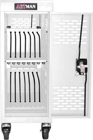 TIOPLY 32 Device Charging Cart for Laptop Up to 16-inch Screen, Mobile Charging Station and Tablet Storage Cart for iPad, Chromebooks with Cord Organizer, Front & Back Access Locking Cabinet Black in Kuwait