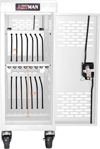 TIOPLY 32 Device Charging Cart for Laptop Up to 16-inch Screen, Mobile Charging Station and Tablet Storage Cart for iPad, Chromebooks with Cord Organizer, Front & Back Access Locking Cabinet Black in Kuwait