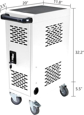 TIOPLY 32 Device Charging Cart for Laptop Up to 16-inch Screen, Mobile Charging Station and Tablet Storage Cart for iPad, Chromebooks with Cord Organizer, Front & Back Access Locking Cabinet Black in Kuwait