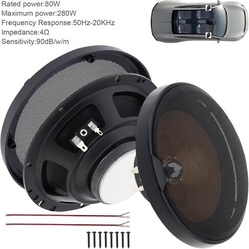 2 قطعة من سماعات السيارة مقاس 6.5 بوصة، مكبر صوت محوري للسيارة HiFi بقدرة 280 وات مع غطاء، مكبر صوت بتردد كامل النطاق غير مدمر in Kuwait
