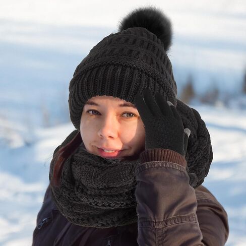 Liitrsh 12 Pcs Winter Beanie Hat Scarf Gloves Set Knitted Beanie Hat Circle Scarves Gloves Earmuff for Women Men in Saudi Arabia