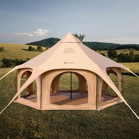 ShinHye Canvas Tent Bell Tent, Glamping Tent for Camping, Canvas Tent with Stove Jack, Waterproof Windproof Breathable Family Camping Tent for 6-10 Person, 16.4 ft, Brown in Kuwait