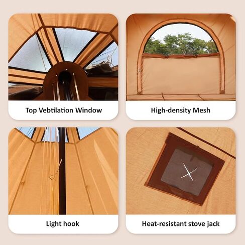 ShinHye Canvas Tent Bell Tent, Glamping Tent for Camping, Canvas Tent with Stove Jack, Waterproof Windproof Breathable Family Camping Tent for 6-10 Person, 16.4 ft, Brown in Kuwait