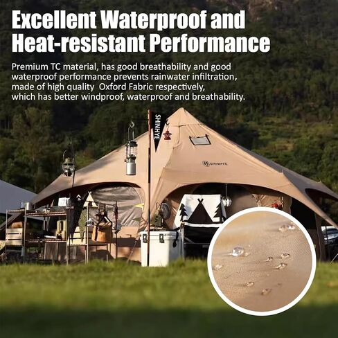 ShinHye Canvas Tent Bell Tent, Glamping Tent for Camping, Canvas Tent with Stove Jack, Waterproof Windproof Breathable Family Camping Tent for 6-10 Person, 16.4 ft, Brown in Kuwait
