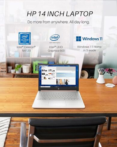 كمبيوتر محمول HP Stream مقاس 14 بوصة للأعمال الطلابية، Intel رباعي النواة N4120، ذاكرة وصول عشوائي سعتها 16 جيجابايت + تخزين 384 جيجابايت (128 جيجابايت eMMC+256 جيجابايت MSD)، مكتب 365 لمدة عام، عمر بطارية طويل، رفيع ومحمول، كاميرا ويب عالية الدقة، Window in Saudi Arabia
