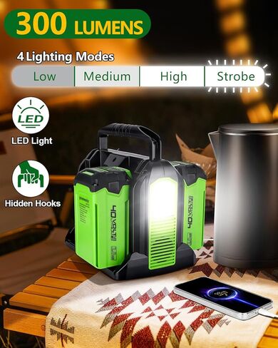 350W Power Inverter for Greenworks 40v Battery, 4-Ports DC 40V to AC 110-120V Pure Sine Wave Battery Inverter with 3 USB-A Port, 1 USB-C Port,300lm LED Light for Camping Travel Emergency(Tool Only) in Kuwait